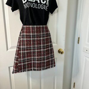 Sanctuary Plaid Skirt W/ Fringe Hem Size M